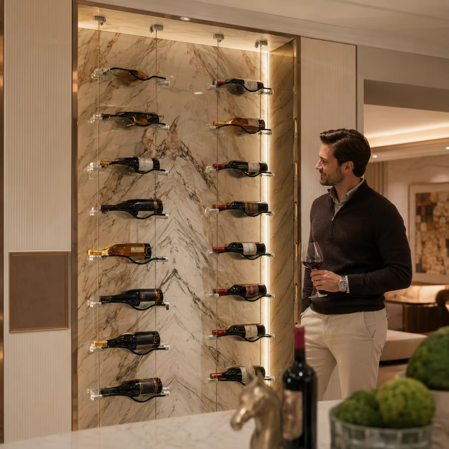 Wine Bar Cabinet Cable Display Rack Restaurant Villa Cellar Wine Wall Cabinet Custom Size Factory Supply