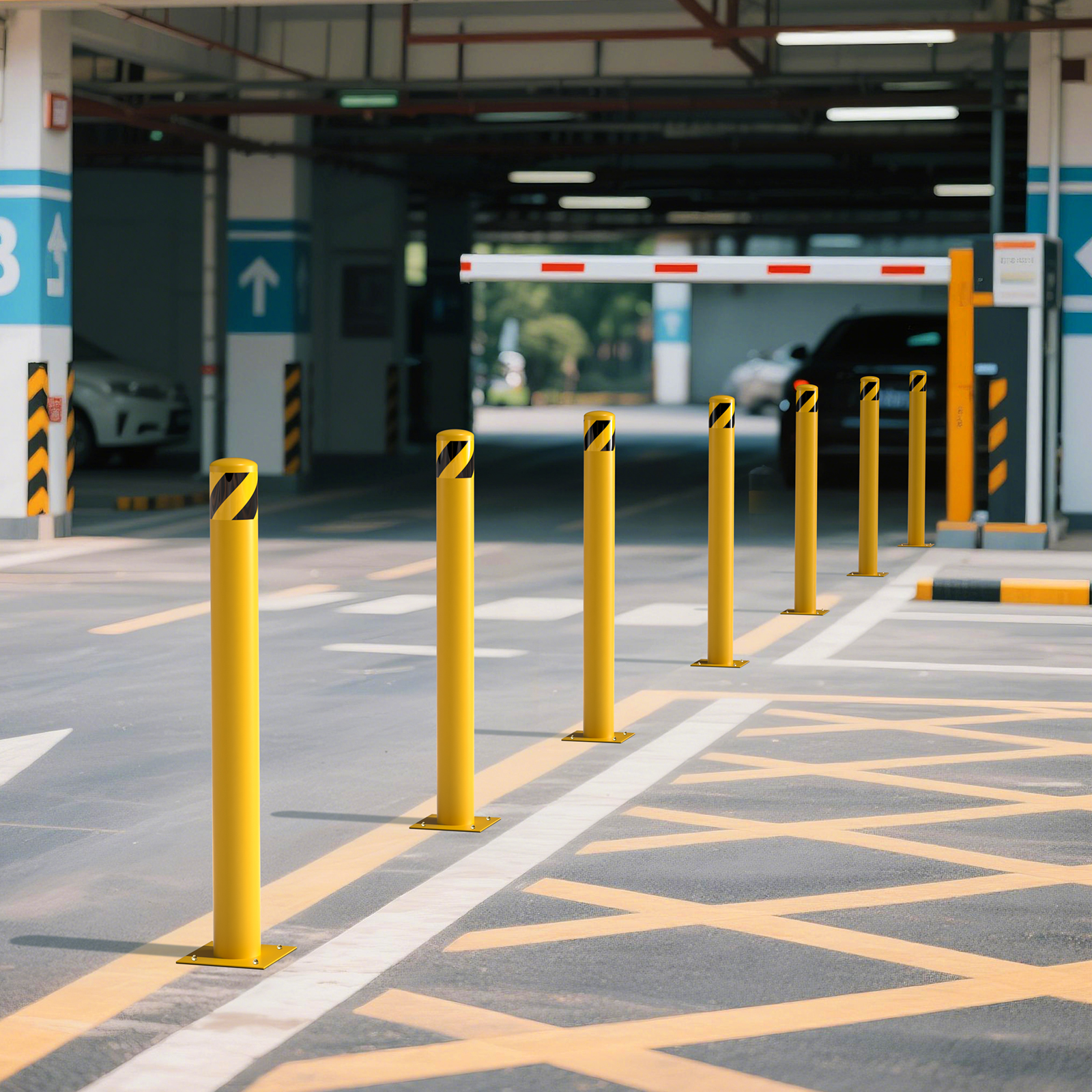 High Quality 42 Inch Heavy Duty Safety Yellow Safety Bollard Stanchions Posts Crowd Control Traffic Barriers for Parking Lot