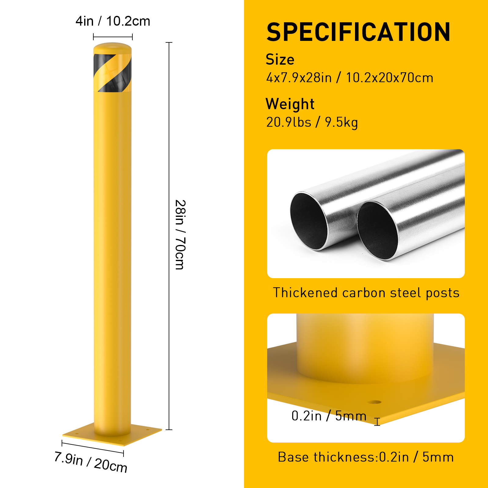 High Quality 42 Inch Heavy Duty Safety Yellow Safety Bollard Stanchions Posts Crowd Control Traffic Barriers for Parking Lot