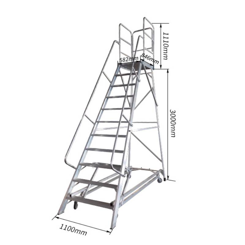 10 Steps Industrial Rolling Step Ladder 3m High Load Capacity Warehouse Aluminum Mobile Work Platform
