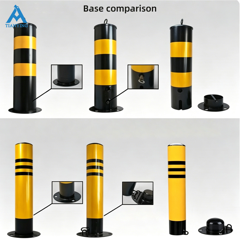 Industrial Grade 5-16MM Steel Reflective Engineer Grade Safety Bollard Barriers Fixed Base Plate Warning Post Durable Customized