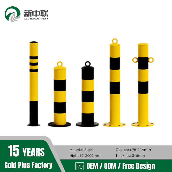 XZL Cheap 800mm Bollard With Reflector Machine Bollards Parking Bollards Fixed Type 4.5" Yellow Powder Coated Bollards Supplier