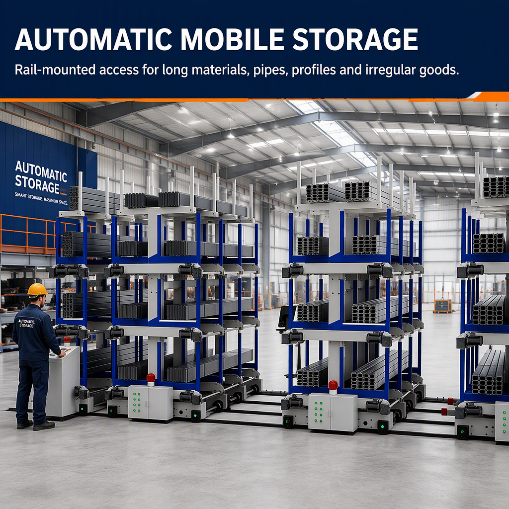 Electric Mobile Rail-Type Telescopic Cantilever Rack, Automatic Loading System, CE Certified